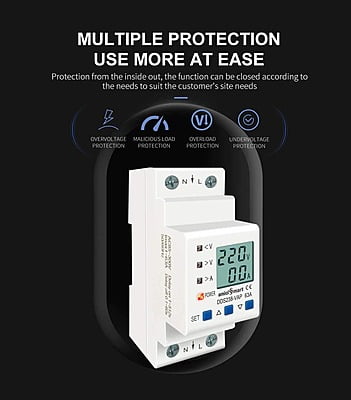 Over/Under Voltage, Over Current/Load Protection, Digital Energy Meter With LCD Display, 63A, 230V and DIN Rail Mounted