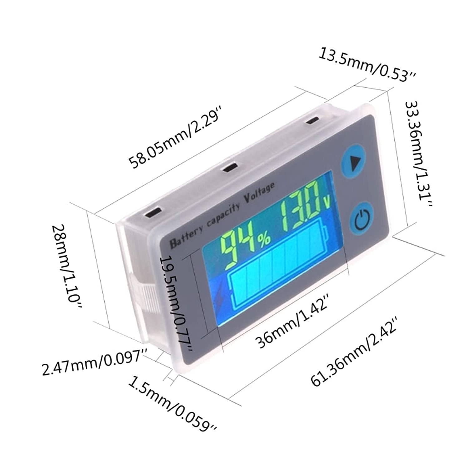 amiciSense 8-70V LCD Acid Lead Lithium Battery Capacity Indicator Voltmeter Monitor Display
