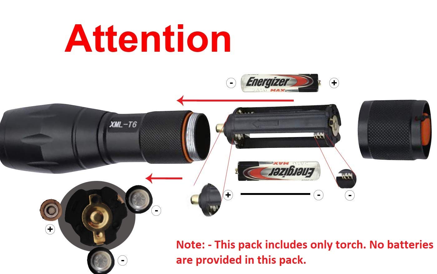 G700 Metal LED Torch Flashlight XML T6 (with 18650 Battery and Charger)
