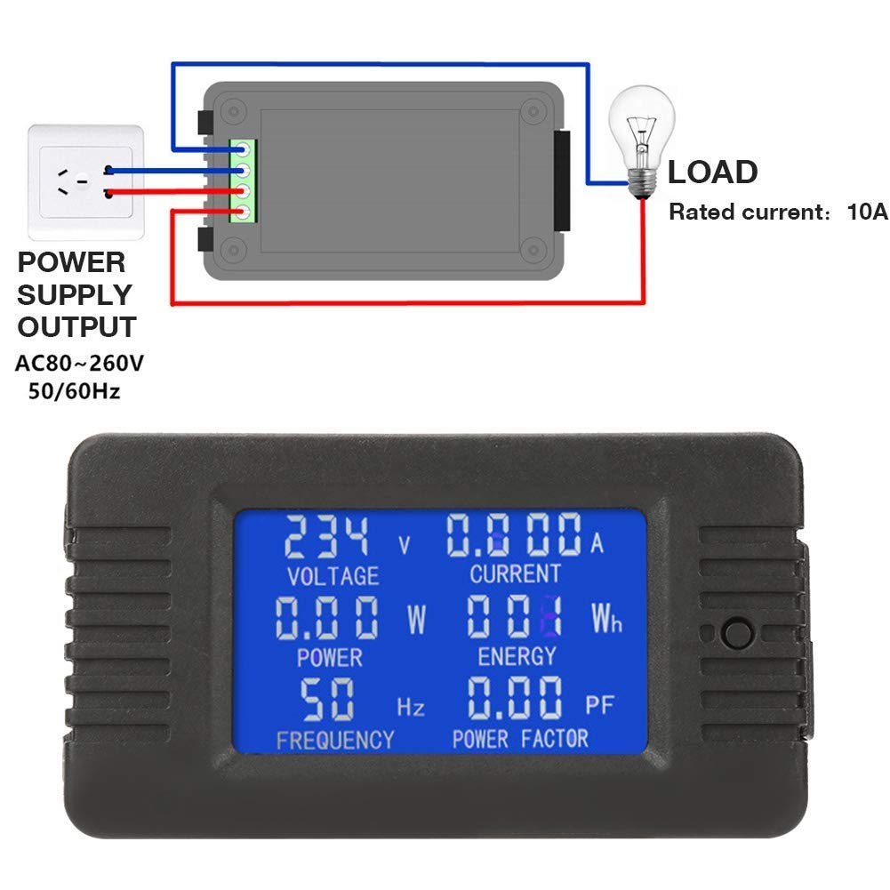 AC 220V 10A 6 in 1 Single Phase Energy Meter Voltage Current Energy Power Factor Frequency Active Power Meter