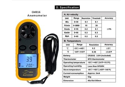 GM816 - Digital Anemometer with 2x CR2032