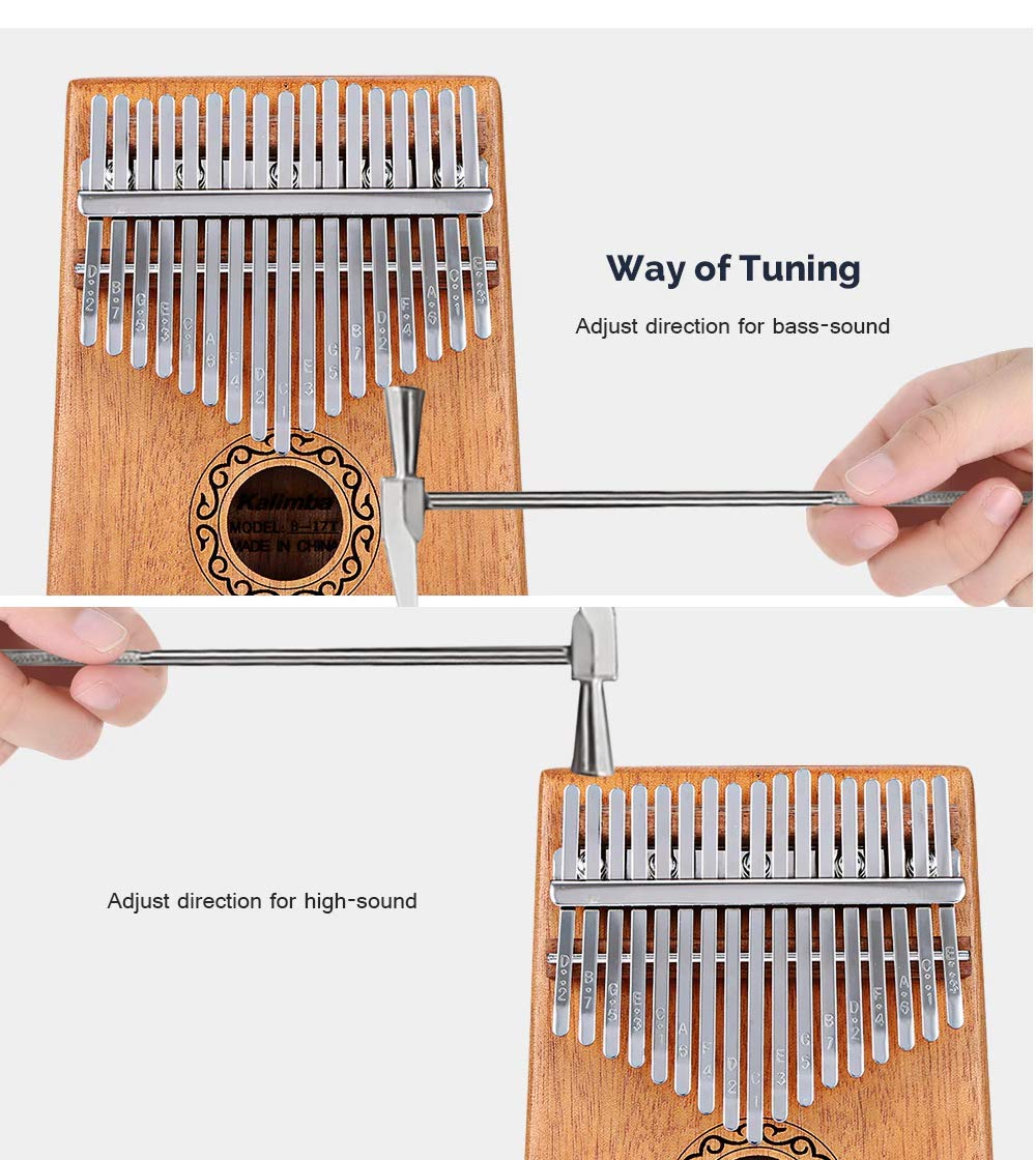 Wooden Thumb Piano 17 Keys Musical Instrument Kalimba with Engraved Notes and Tuning Hammer