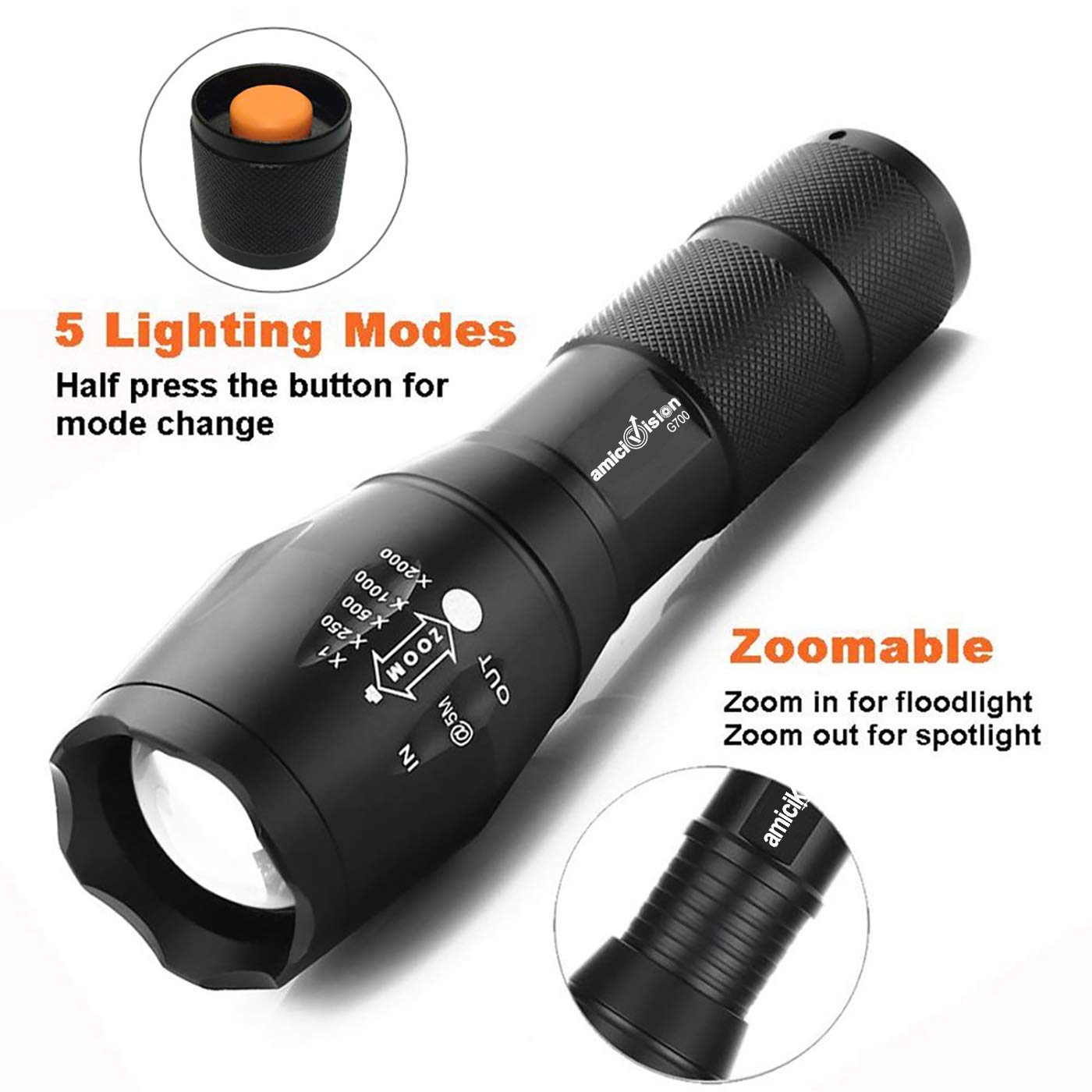 G700 Metal LED Torch Flashlight XML T6 (with AAA Battery)