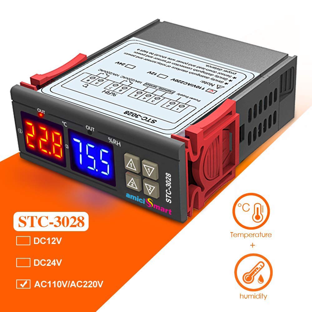 AC 220V Digital Thermostat Temperature and Humidity Regulating Device 10A for Incubator/Poultry with NTC Sensor