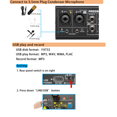 4-Channel USB Audio Mixing Console, Mini Sound Mixer
