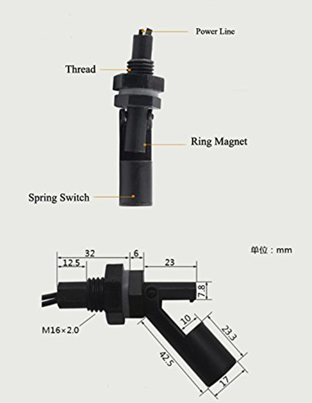 Magnetic Float Water Level Sensor - Black