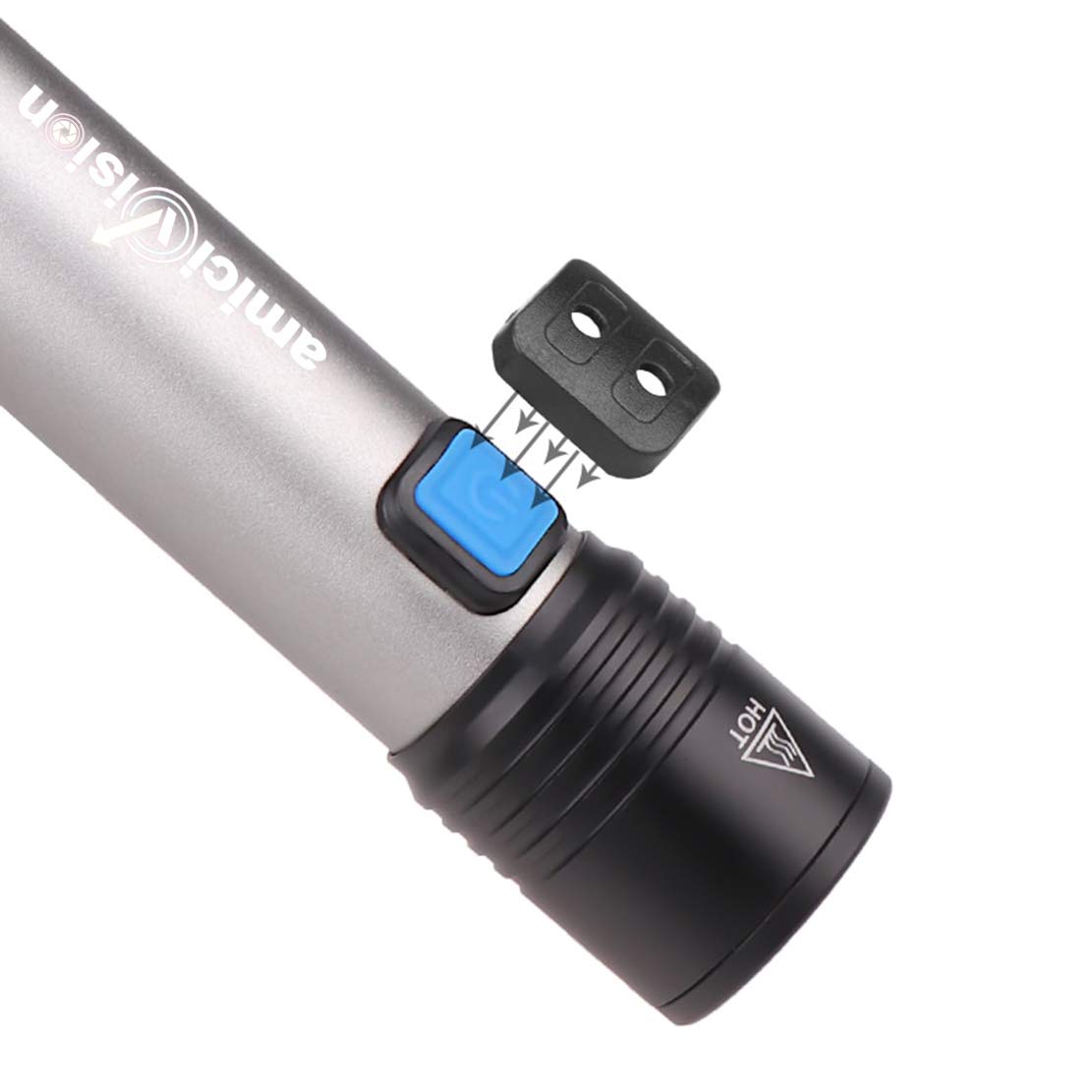 amiciVision USB-Rechargeable LED Flashlight T6 LED, 4 Modes Zoom-able Powerful Torch with Built-in Battery and Cycle Mount