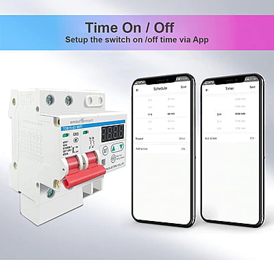WiFi MCB Circuit Breaker 63A Timer Switch with Over/Under Voltage, Over Current and Short Circuit Protection Compatible with Alexa Google Assistant Din Rail Mounted