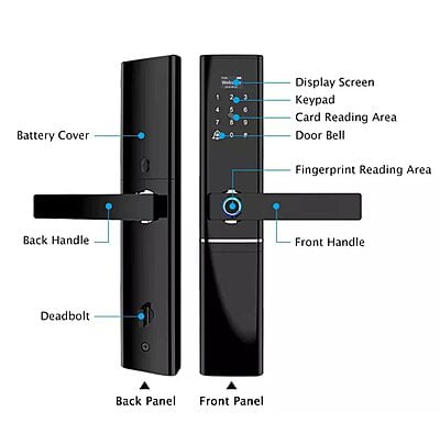Multi-Access Touchless Smart Door Lock Alexa Compatible Intelligent Biometric Fingerprint App Controlled Password Smart Card with Mechanical Key and 4xAA Batteries (Black)