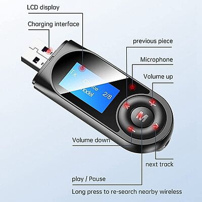 5.0 Bluetooth Transmitter and Receiver 3.5mm AUX Wireless Dongle for Car Smartphone Laptops With LCD Display