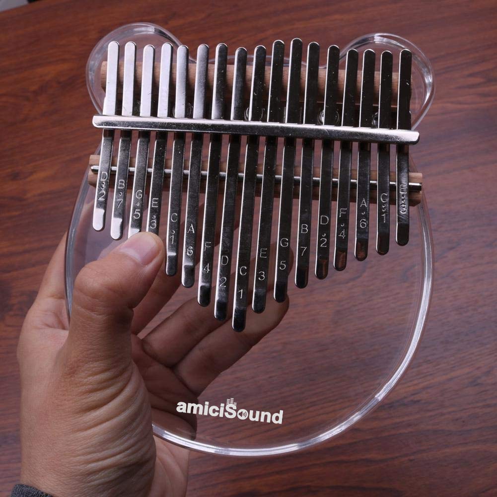Wooden Thumb Piano 17 Keys Musical Instrument Kalimba with Engraved Notes and Tuning Hammer
