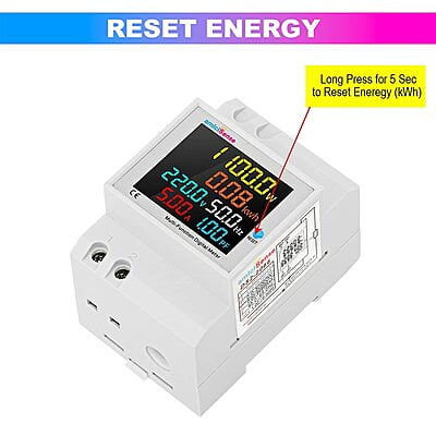 Energy Meter 6 in 1, 80V-300V AC 100A (DIN Rail Mounted) with Mount