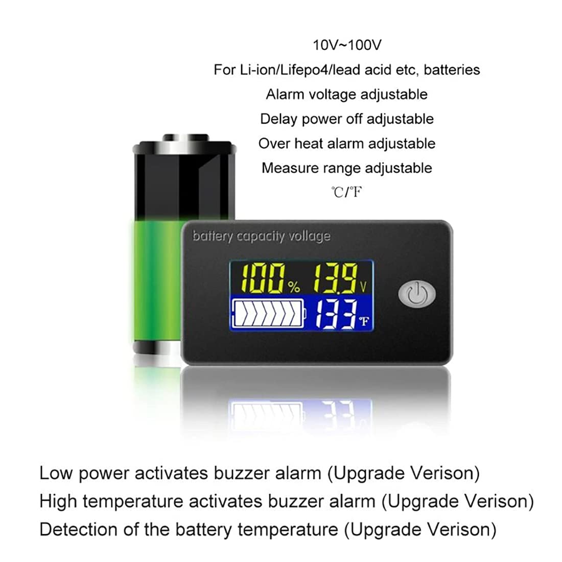 3 Parameter Display Battery Capacity Voltage Tester 10-100V