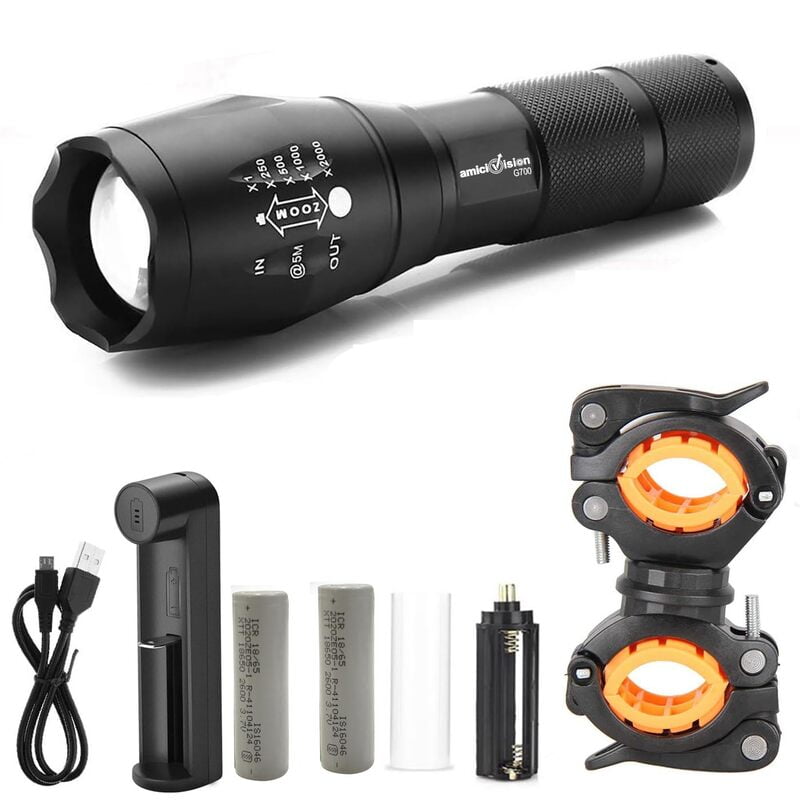 G700 Metal LED Torch Flashlight XML T6 (with AAA Battery and Cycle Mount)
