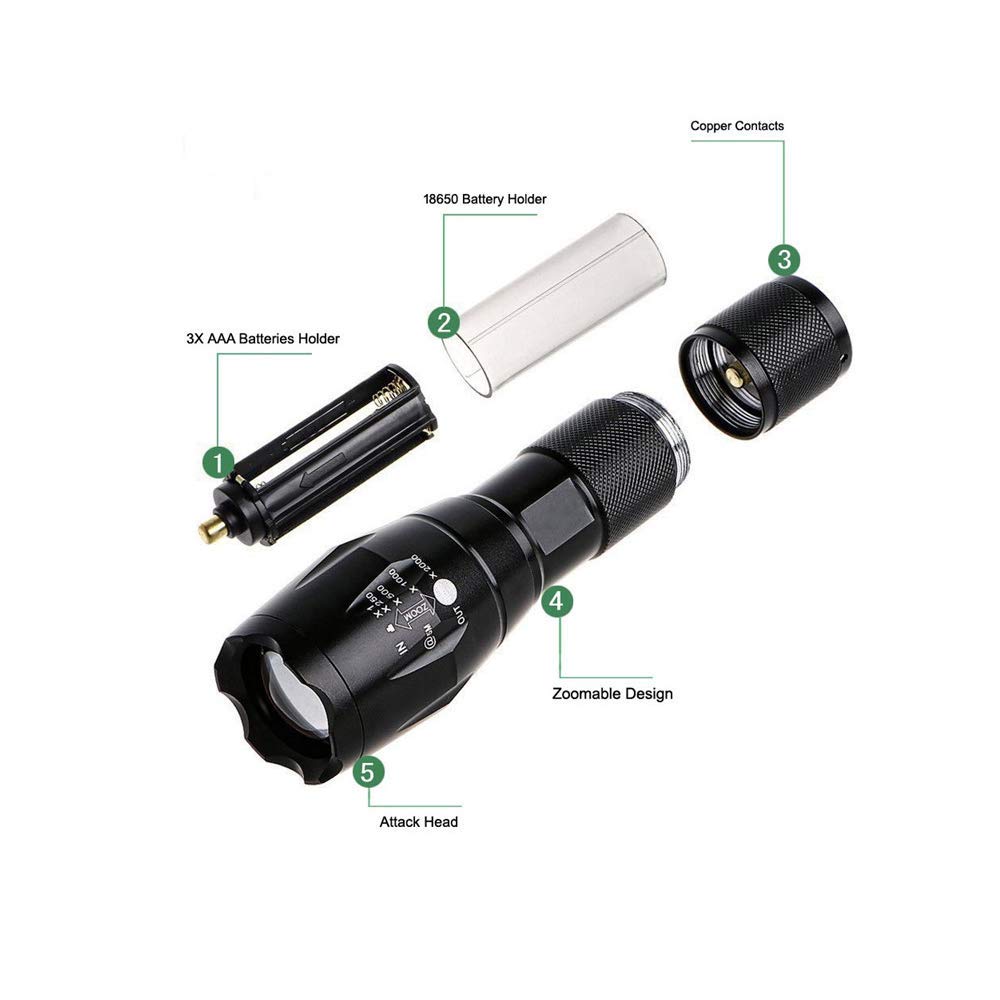 G700 Metal LED Torch Flashlight XML T6 (with 2x18650 Battery and Charger)