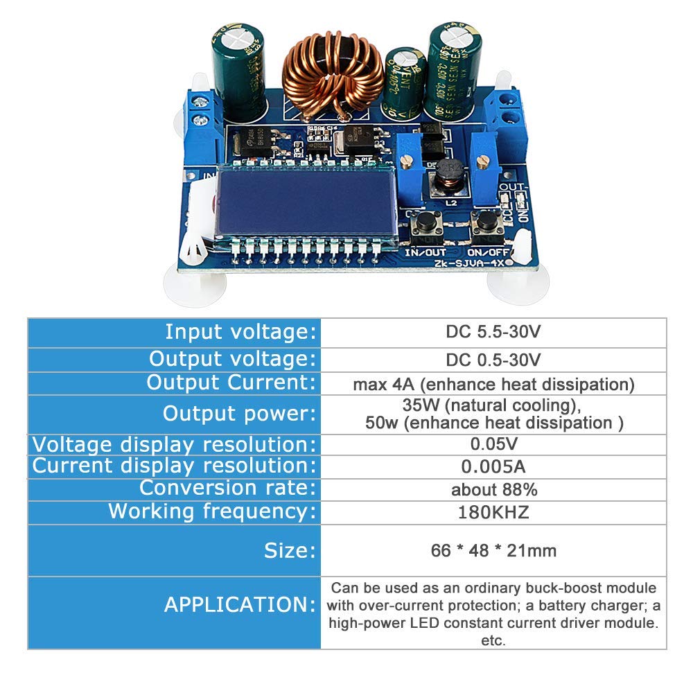 Buck Boost Converter Display, DROK Buck-Boost Board DC 5.5-30V 12v to DC 0.5-30V 5v 24v Adjustable Constant Current Voltage Step UP Down Voltage Regulator 3A 35W Power Supply Module