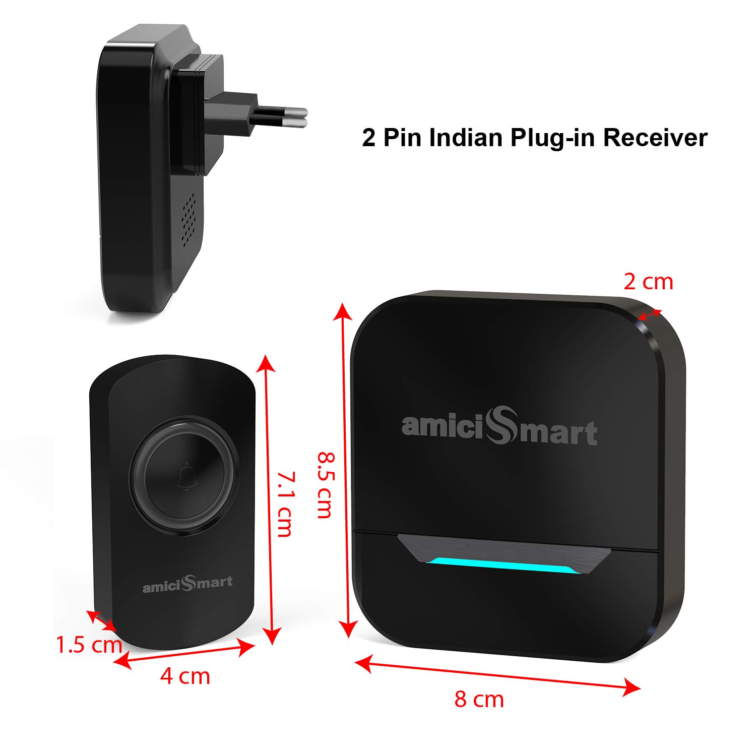 Wireless Doorbell (2 Receiver + 1 Transmitter)