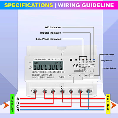 3 Phase WIFI Energy Meter and Over Load Protector With WISEN Operated