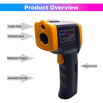 Colorful Screen Infrared Thermometer (Pyrometer) with 9V Battery