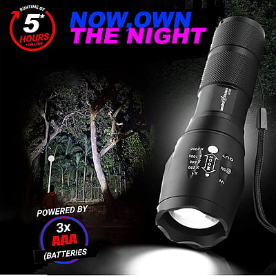 G700 Metal LED Torch Flashlight , XML T6 Water Resistance With Adjustable Focus and AAA Battery
