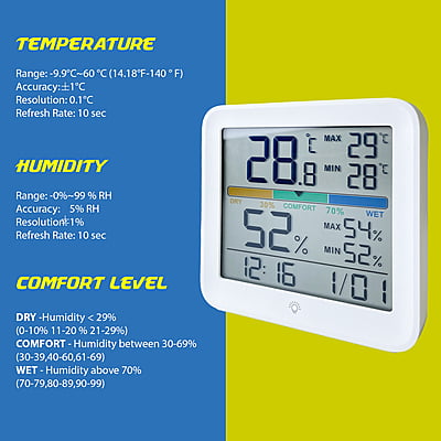 AS-55 Digital Touchscreen with Backlight Temperature Humidity Hygrometer Thermometer with 2xAAA Battery