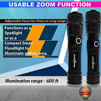 TK700 Rechargeable Metal LED Flashlight Torch with Battery