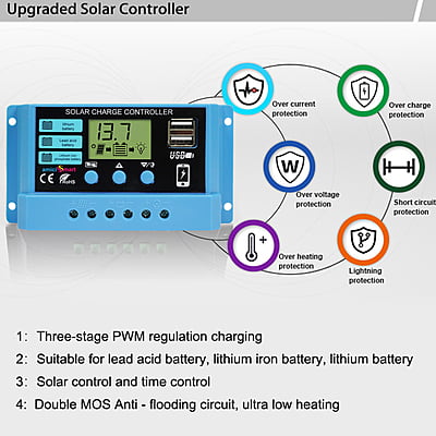 Universal Intelligent Solar Charge Controller for Solar Panel With LCD Display and USB Port 12V/24V