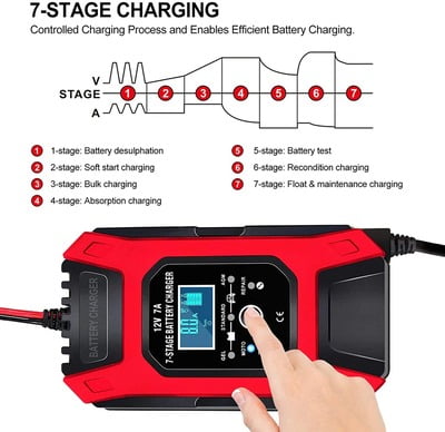 7 Stage Battery Charger 12V, 7Amp (Lead-Acid)