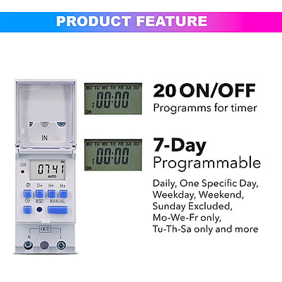 Programmable Timer Switch DIN Rail, 220V, 30A