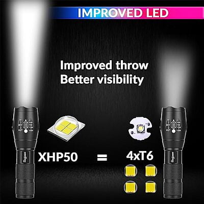 G700 Metal LED Torch Flashlight , XML T6 Water Resistance With Adjustable Focus and AAA Battery