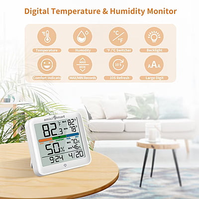 AS-55 Digital Touchscreen with Backlight Temperature Humidity Hygrometer Thermometer with 2xAAA Battery