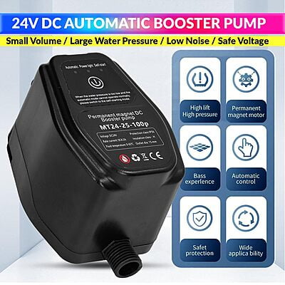 75W Water Pressure Booster Pump, 24VDC Intelligent Water Pump to Boost Water Flow with Automatic On/Off Flow Switch, 30PSI, 850L/H Flow Rate and 20m Lift Height with Adapter